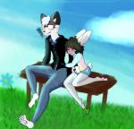 anthro black_body black_fur black_nose blush clothed clothing detailed_background duo female fur glowing grey_body grey_fur hair landscape male male/female multicolored_body multicolored_fur outside red_eyes smile smoke smoking teeth white_body white_fur radiation. zunknown canid canine canis domestic_dog husky lagomorph leporid mammal nordic_sled_dog rabbit spitz 2019 absurd_res artist_collaboration digital_media_(artwork) hi_res