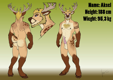 animal_genitalia animal_penis anthro antlers barbell_piercing beard blonde_beard blonde_facial_hair blonde_hair blue_eyes brown_body brown_fur butt cervine_genitalia cervine_penis facial_hair front_view fur genitals hair hooves horn looking_at_viewer male male_anthro muscular muscular_anthro muscular_male nipple_barbell nipple_piercing nipples nude orange_body orange_fur penis piercing sheath short_hair smile solo standing hufnaar deer mammal 2016 dated hi_res model_sheet signature