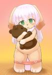 anthro blush chibi clothed clothing doll female genitals green_eyes hair hug kemono loli panties panties_down partially_clothed plushie pussy ribbons shy simple_background solo standing teddy_bear underwear underwear_down white_hair young young_anthro yojoo mei_(sirbrownbear) bear canid canine canis domestic_cat domestic_dog felid feline felis mammal