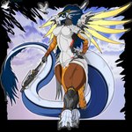 4_fingers anthro bottomwear claws clothed clothing cosplay crossdressing fake_breasts femboy fingers loincloth long_tail male mane solo tail toe_claws wide_hips wings clerian blizzard_entertainment mythology overwatch clerian_(clerian) mercy_(overwatch) avian bird columbid dove dragon mythological_creature mythological_scalie scalie 1:1 2018 absurd_res alpha_channel hi_res