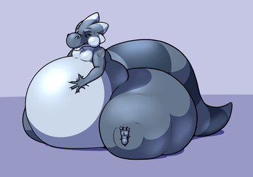 4_fingers anthro belly belly_inflation big_belly big_butt butt butt_expansion countershade_face countershade_torso countershading expansion feet fingers frown green_eyes growth inflation markings nude overweight overweight_anthro ring_(marking) ringed_tail simple_background solo striped_markings striped_tail stripes tail tail_markings thick_tail thick_thighs two_tone_tail wide_hips riilu riilu_(character) scalie 2015 digital_media_(artwork)