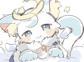 anthro biped blue_eyes blue_markings blush blush_lines fur kemono looking_at_viewer male markings solo star white_body white_fur z_z_z_cat domestic_cat felid feline felis mammal 2026 hi_res