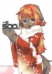 anthro asian_clothing blue_eyes brown_body brown_fur clothing east_asian_clothing female fur hair japanese_clothing open_mouth orange_hair solo havemoon canid canine canis domestic_dog mammal