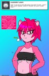 anthro ask_blog blush bottomwear breasts clothed clothing female hair message midriff navel pink_hair red_eyes solo text topwear user_avatar user_message viroveteruscy warning_cream_filled raspberry_(viroveteruscy) bear mammal 2019 absurd_res digital_media_(artwork) english_text hi_res