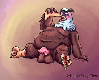 anthro balls balls_on_ground beak belly belly_overhang big_balls big_belly big_penis blush brown_body brown_feathers claws curling_talons curling_toes excited feather_hands feathers feet fluffy_balls flustered genitals gradient_background half-closed_eyes hand_on_beak looking_at_genitalia looking_at_penis looking_at_self looking_back looking_pleasured male moobs multicolored_body multicolored_feathers narrowed_eyes obese obese_anthro open_beak open_mouth orange_beak overweight overweight_anthro overweight_male penis propped_up simple_background sitting sitting_on_ground solo tail tail_feathers talons tapering_penis text thick_thighs tired toe_claws toes toony_eyes white_body white_feathers winged_arms wings undergreysnest angry_birds rovio_entertainment sega the_angry_birds_movie mighty_eagle accipitrid accipitriform avian bird eagle colored dated english_text shaded signature watermark