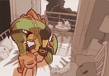 adult_on_young age_difference all_fours ambiguous_penetration anthro back_spikes bed biped chain_necklace clenched_teeth countershade_scales countershade_torso countershading doggystyle duo electronics eyes_closed female female_penetrated floppy_ears from_behind_position furniture green_body green_scales headphones inside interspecies jewelry larger_male lop_ears male male/female male_penetrating male_penetrating_female necklace nude older_male on_bed open_mouth penetration pillow scales sex size_difference smaller_female spiked_tail spikes spikes_(anatomy) tail tan_body tan_scales teeth young young_anthro young_female younger_female quarryjade sega sonic_the_hedgehog_(series) cream_the_rabbit vector_the_crocodile crocodile crocodilian lagomorph leporid mammal rabbit reptile scalie 2025 hi_res spot_color