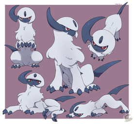 ambiguous_gender black_claws claws feral fur lying multiple_poses on_side pose red_eyes simple_background sitting sitting_on_hind_legs sneaking solo white_body white_fur mochiri nintendo pokemon absol generation_3_pokemon pokemon_(species) absurd_res hi_res