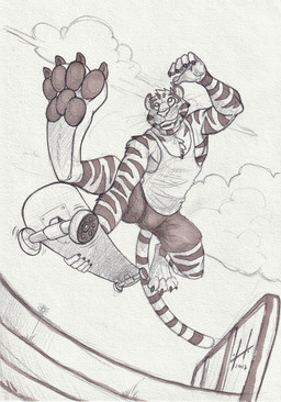 action_pose anthro bottomwear claws clothed clothing cloud fangs feet finger_claws foot_focus head_tuft keyboard male male_anthro markings open_mouth open_smile outside pawpads pose shorts smile solo striped_arms striped_legs striped_markings striped_tail stripes tail tail_markings teeth toe_claws tuft hufnaar hufnaar_(character) felid mammal pantherine tiger 2017 absurd_res dated hi_res monochrome