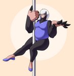 anthro big_hands claws club_arms colored_nails dancing female gesture hair hair_over_eyes nails pole pole_dancing slightly_chubby slightly_chubby_female solo waving badroy dd_(badroy) eulipotyphlan mammal mole_(animal) hi_res