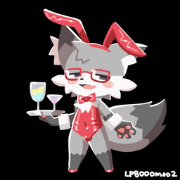 anthro bulge chibi eyewear fake_ears fake_rabbit_ears fur glasses grey_body grey_fur kemono male navel_outline playboy_bunny playboy_outfit shaking_hips smile solo lp8000mao canid canine canis mammal wolf animated short_playtime webm