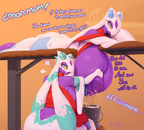 anthro areola big_breasts blue_eyes bodily_fluids breast_milking breasts bucket butt clothed clothing container dialogue duo female female/female huge_breasts lactating milk nipples open_mouth purple_areola purple_body shortstack simple_background text thick_thighs topwear wide_hips dibujosv12 v12 nintendo pokemon hana_(echovalia) hedi_(echovalia) elemental_creature elemental_humanoid froslass generation_4_pokemon ghost humanoid pokemon_(species) spirit absurd_res digital_drawing_(artwork) digital_media_(artwork) english_text hi_res daughter_(lore) mother_(lore) mother_and_child_(lore) mother_and_daughter_(lore) parent_(lore) parent_and_child_(lore) parent_and_daughter_(lore)