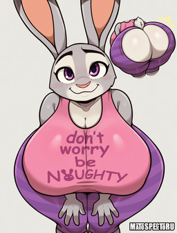 anthro big_breasts big_butt bottomwear breasts butt butt_cutout clothed clothed_anthro clothed_female clothing curvy_figure cutout female female_anthro fur grey_body grey_fur huge_breasts looking_at_viewer multicolored_body multicolored_fur nipple_outline pants pattern_bottomwear pattern_clothing purple_eyes shirt solo striped_bottomwear striped_clothing stripes text text_on_clothing text_on_shirt text_on_topwear thick_thighs topwear two_tone_body two_tone_fur voluptuous voluptuous_anthro voluptuous_female wide_hipped_anthro wide_hipped_female wide_hips matospectoru disney zootopia judy_hopps european_rabbit lagomorph leporid mammal oryctolagus rabbit 2025 digital_media_(artwork) english_text hi_res