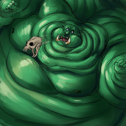 after_vore bald belly big_belly blue_eyes bone burping burping_up_bones burping_up_object digestion fatal_vore green_body green_skin huge_belly hyper hyper_belly male male_pred moobs morbidly_obese obese open_mouth overweight skull solo tongue tusks vore dekuinthelake humanoid orc 1:1 hi_res