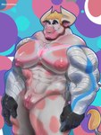 andromorph anthro barazoku chest_tattoo ear_piercing ear_ring facial_piercing fur genitals hair horn humanoid_genitalia humanoid_pussy intersex male markings muscular muscular_anthro muscular_male nipples nose_piercing nose_ring nude piercing presenting prosthetic prosthetic_arm prosthetic_limb pubes pussy ring_piercing septum_piercing septum_ring smile solo spots spotted_body stubble tail tattoo morinetsu brayan bovid bovine cattle mammal digital_media_(artwork) hi_res