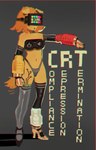 anthro brainwashing cable clothing crt electronics female footwear fur gloves hair handwear high_heels hypnosis legwear metal mind_control orange_hair shoes solo technology television text thigh_highs yellow_body yellow_fur pekorelle canid canine canis domestic_dog mammal hi_res