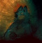 1999 ambiguous_gender anthro archived_source bd black_background black_nose blue_body blue_fur canid canine canis dark fur mammal pastel_(artwork) simple_background slightly_chubby solo traditional_media_(artwork) wolf yellow_background yellow_eyes