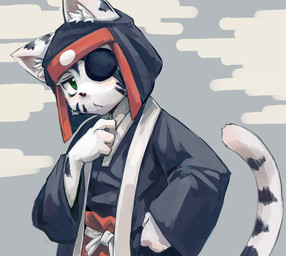 4_fingers annoyed anthro arm_markings asian_clothing belt biped black_clothing black_eye_patch black_eyewear black_headdress black_headwear black_kimono black_markings black_nose black_robe black_stripes blush blushing_at_viewer bottomwear clothed clothed_anthro clothed_male clothing ear_markings east_asian_clothing eye_patch eyewear facial_markings fingers fist front_view fully_clothed fully_clothed_anthro fully_clothed_male fur fur_markings green_eyes grey_background grey_inner_ear half-closed_eyes head_markings headdress headgear headwear inner_ear_fluff iris japanese_clothing kemono kimono long_tail looking_at_viewer male male_anthro markings mouth_closed narrowed_eyes one_eye_obstructed pants pupils red_bottomwear red_clothing red_pants robe simple_background solo striped_markings stripes tail tail_markings tuft white_belt white_body white_fur white_inner_ear_fluff white_sclera white_tail white_tuft young young_anthro young_male harusuke bemani konami pop'n_music kagetora_(pop'n_music) felid mammal pantherine tiger 2012 english_description half-length_portrait hi_res japanese_description portrait shaded