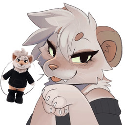 anthro black_eyes blep brown_body brown_ears brown_fur cat_smile cheek_tuft circle_eyebrows clothed clothing cute_fangs eyebrows eyelashes facial_tuft fangs female fur head_tuft looking_at_viewer narrowed_eyes neck_tuft plushie real simple_background smile solo speech_bubble sweater tan_body tan_fur teeth tongue tongue_out topwear tuft white_background feve feve_(oc) gulonine hybrid mammal marten mustelid musteline pine_marten stoat true_musteline weasel 2025 2_frame_animation animated hi_res