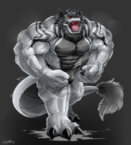 abs anthro beard biceps big_claws big_muscles big_tail biped claws clothing facial_hair fangs flexing glare horn huge_muscles male muscular muscular_anthro muscular_male obliques open_mouth pecs roaring solo standing tail teeth toe_claws tongue triceps underwear vein veiny_muscles waddledox mythology lord_monoroth dragon mythological_creature mythological_scalie reptile scalie 2017 hi_res