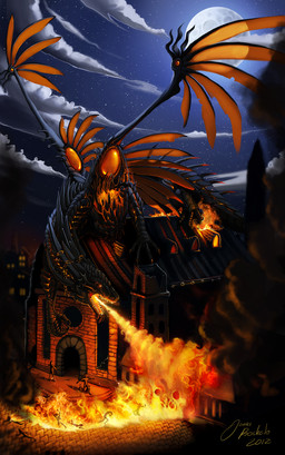 attack bird's-eye_view black_body black_scales breath_powers burning_alive burning_building cathedral chaos detailed_background elemental_manipulation feral fire fire_breathing fire_manipulation group high-angle_view moon night open_mouth outside panicking scales sky spines star starry_sky tail teeth grypwolf mythology dragon human mammal mythological_creature mythological_scalie scalie 2012 digital_media_(artwork) hi_res