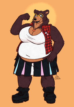 anthro belly big_belly big_breasts breasts brown_body brown_fur clothing female fur queen queenbear royalty shirt topwear cloudcrime queen_(bighorntbeardg) queenie bear mammal hi_res