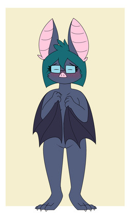 anthro blush eyewear female genitals glasses nude solo standing vulva pencil_bolt sonarah_(pencil_bolt) bat leaf-nosed_bat mammal microbat vampire_bat yangochiropteran absurd_res hi_res