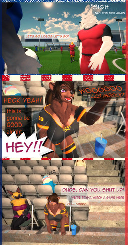 ambiguous_gender american_flag annoyed anthro ball bent_over bleachers clothed clothing dialogue excited female group happy male outside screaming skimpy sleeping soccer_ball soccer_field soccer_uniform sport sportswear sunny training uniform united_states_of_america generalbrainconsuminlet garry's_mod ambiguous_species aquatic bat bear canid canine canis fish mammal wolf 3d_(artwork) absurd_res comic digital_media_(artwork) hi_res