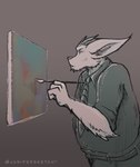 abstract_art belt biting_on_toothpick brush clothed clothing focused fur gradient_background long_ears muted_colors necktie paintbrush painting simple_background simple_coloring suit toothpick white_body white_fur junipersketch rexouium hi_res