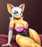 anthro areola areola_slip armwear big_breasts breasts choker clothing curvy_figure elbow_gloves eyelashes female gloves handwear jewelry leotard looking_at_viewer necklace sitting solo strapless_clothing strapless_leotard tan_body tan_skin thick_thighs voluptuous astraldog sega sonic_the_hedgehog_(series) rouge_the_bat bat mammal 2022 hi_res