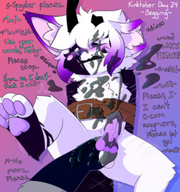 ambiguous_gender anthro begging begging_for_mercy begging_to_stop belt_bondage black_cum black_teeth bodily_fluids colored_cum cum cum_in_hair cum_on_face cum_on_hand cum_on_penis dominant duo ejaculation forced forced_orgasm genital_fluids genitals hair knot knot_root_grab knotted_penis larger_dom male male/ambiguous orgasm overstimulation penis size_difference small_penis teeth text unusual_bodily_fluids unusual_cum unusual_genital_fluids young freak_magic1369 magic_(freak_magic1369) spyder_(freak_magic1369) ampwave demon domestic_cat felid feline felis hybrid mammal reptile scalie wither_beast wither_beast_(freak_magic1369) absurd_res english_text hi_res adult_(lore) nonbinary_(lore)