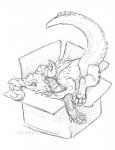 ambiguous_gender anthro box cardboard cardboard_box cats_are_liquid claws container feet hindpaw in_box in_container paws solo tail endivinity fallout if_it_fits_i_sits_(meme) microsoft deathclaw reptile scalie black_and_white greyscale hi_res meme monochrome sketch