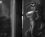 anthro big_breasts blue_eyes breasts door female fingers happy nipples non-mammal_nipples solo standing tail laffykat22 mythology dragon mythological_creature mythological_scalie scalie greyscale monochrome watermark