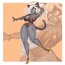 accessory anklet anthro areola armlet big_areola big_breasts blush bracelet breasts brown_body camel_toe chain clothing dancing ear_piercing ear_ring egyptian egyptian_clothing excited_expression face_veil female footwear fur furgonomics gem gesture gold_(metal) gold_jewelry golden_clothing hair harem_outfit high_heels jewelry nipple_slip one-piece_swimsuit orange_background piercing purple_eyes ring_piercing shoes simple_background sling_bikini solo spots swimwear tail thick_thighs v-cut white_hair chiocream daha_raqi_(nickzilla) domestic_cat felid feline felis mammal pantherine 1:1 hi_res