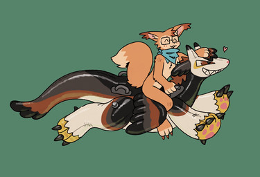 ambiguous_gender anthro belly black_body black_claws black_latex black_tail blue_kerchief blue_neckerchief brown_latex brown_tail brown_wings claws dipstick_tail duo ear_tuft eyes_closed eyewear feathers feet feral freckles fur glasses green_background grey_latex grey_tail grin heart_symbol inflatable kerchief latex markings multicolored_body neckerchief neckwear nerd orange_tail petting pool_toy rectangular_glasses riding simple_background smile tail tail_markings tan_belly tan_face tan_latex tan_tail_tip teeth tuft white_body white_latex wings yellow_feet birdpaw_(artist) mythology fursona_(birdpaw) animate_inanimate dragon feathered_dragon feathered_scalie furred_dragon furred_scalie living_inflatable mammal mythological_creature mythological_scalie rodent scalie sciurid tree_squirrel 2025 digital_drawing_(artwork) digital_media_(artwork) hi_res