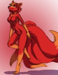 anthro black_nose blue_eyes breasts featureless_breasts female fur gradient_background hair multi_tail navel nude simple_background solo tail lady_snakebite molly_fullin canid canine dreamspinner fox mammal