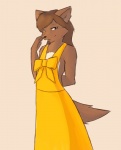 anthro biped brown_body brown_eyes brown_fur brown_hair clothed clothing dress female fur hair hand_behind_back looking_at_viewer ribbons solo standing tail starfighter freefall_(webcomic) florence_ambrose bowman's_wolf canid canine canis mammal red_wolf wolf 2010