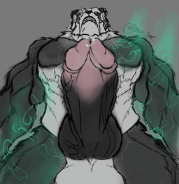 anthro big_penis bodily_fluids dominant dominant_male dripping genital_fluids genitals imminent_sex knot knotted_penis leaking_precum male penis precum precum_drip solo teasing omen_bear xiong_yamamura bear mammal animated