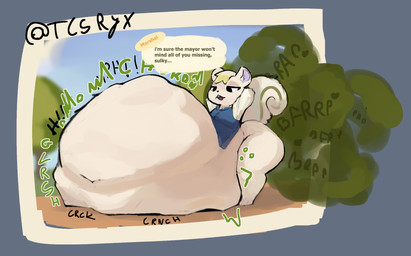 ambiguous_gender ambiguous_prey anthro anthro_pred arms_bent belly belly_on_ground big_belly big_butt biped black_nose black_text bloated blue_border blue_clothing blue_topwear blue_vest bodily_noises bone_breaking border bottomless bottomless_anthro bottomless_male brown_text butt calling_for_help churn clothed clothed_anthro clothed_male clothing cloud cloud_emanata compression_sound_effect cracking crunch crushing_sound_effect curled_tail curved_text day death dialogue digestion digestion_noises ears_up ellipsis emanata fart fart_cloud fart_fetish fatal_vore feet fully_inside fur glorsh green_fart_cloud green_heart green_text hair half-closed_eyes hands_behind_head heart_symbol huge_belly huge_butt huge_hips hyper hyper_belly imminent_death light long_sleeves looking_at_belly looking_at_own_belly looking_at_self looking_down looking_down_at_belly looking_down_at_self male male_anthro male_pred mass_vore monotone_belly monotone_butt monotone_face motion_lines mph! muffled multiple_prey narrowed_eyes nature nature_background navel onomatopoeia open_mouth orange_text outside path plant rumbling_stomach same_size_vore shirt short_hair shortened_sound_effect sky soft_vore solo sound_effect_variant sound_effects speech_bubble standing straight_leg tail talking_to_prey talking_to_viewer tan_hair text thick_thighs three-quarter_view topwear topwear_only tree twitter_handle unimpressed unseen_prey unwilling_prey vest vore vowelless vowelless_sound_effect vowelless_vocalization white_belly white_body white_butt white_clothing white_ears white_face white_feet white_fur white_shirt white_tail white_text_outline white_topwear wide_hips tcsrjx animal_crossing nintendo marshal_(animal_crossing) grey_squirrel mammal rodent sciurid tree_squirrel 2025 character_name digital_media_(artwork) digital_painting_(artwork) english_description english_text full-length_portrait hi_res lighting painting_(artwork) portrait shaded signature soft_shading