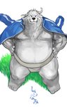 anthro belly black_nose fur humanoid_hands kemono male overweight overweight_anthro overweight_male solo sumo text white_body white_fur kita_9999 canid canine canis domestic_dog mammal 2016 absurd_res hi_res japanese_text