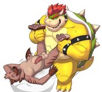 abdominal_bulge anal anal_penetration animal_genitalia animal_penis anthro anthro_on_anthro anthro_penetrated anthro_penetrating anthro_penetrating_anthro balls belly bodily_fluids bowser canine_genitalia canine_penis duo genital_fluids genitals hair half-erect hi_res horn hyena knot_in_sheath koopa leaking_precum legs_up lipsticking lying male male/male male_penetrated male_penetrating male_penetrating_male mammal mario_bros muscular muscular_anthro muscular_male nintendo on_back open_mouth open_smile pawpads penetration penis precum raised_leg red_hair scalie sex seyrmo sheath shell simple_background smile spiked_shell spikes spikes_(anatomy) standing white_background