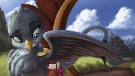 bag beak detailed_background feathered_wings feathers female feral letter scroll solo tail wings starblaze25 friendship_is_magic hasbro my_little_pony mythology gabby_(mlp) avian gryphon mythological_avian mythological_creature 16:9 2016 4k absurd_res hi_res widescreen