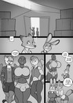 anthro avian balls beak big_breasts biped bird breast_grab breasts bulge canid canine clothed clothing comic crossed_arms dialogue disney english_text female fox freckles_(artist) genitals group gynomorph hand_on_breast intersex judy_hopps lagomorph leporid male male/female mammal monochrome nick_wilde non-mammal_breasts open_mouth open_smile owl rabbit red_fox scalie smile speech_bubble standing tail text touching_breast trio true_fox wings zootopia
