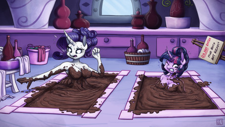 anthro bodily_fluids breasts clenched_teeth dirty distressed duo female flying_sweatdrops hair highlights_(coloring) horn inside mud mud_bath mud_covered nude one_eye_closed open_mouth pink_highlights purple_hair spa struggling stuck sweat sweatdrop teeth tied_hair warning_sign king-kakapo friendship_is_magic hasbro my_little_pony mythology rarity_(mlp) twilight_sparkle_(mlp) equid equine mammal mythological_creature mythological_equine unicorn 2020 hi_res
