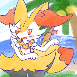 ambiguous_anthro ambiguous_gender anthro biped blush blush_stickers coconut coconut_tree dancing detailed_background dipstick_tail drupe_(fruit) emanata featureless_crotch food front_view fruit fruit_tree grass lei looking_at_viewer markings object_in_tail open_mouth open_smile outside palm_tree plant sand sea shrimp_(food) smile snout solo standing tail tail_markings tree water annyui0611 nintendo pokemon braixen canid generation_6_pokemon mammal pokemon_(species) 1:1 2023 digital_drawing_(artwork) digital_media_(artwork) japanese_description portrait three-quarter_portrait translated_description