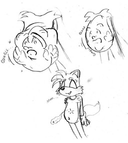 anthro digestion digestion_sequence duo face_imprint hand_imprint imprint male male_pred male_prey onomatopoeia smoothening_bulge_digestion sound_effects standing text unwilling_prey vore kanada sega sonic_the_hedgehog_(series) miles_prower sonic_the_hedgehog canid canine eulipotyphlan fox hedgehog mammal 2011 monochrome sketch traditional_media_(artwork)