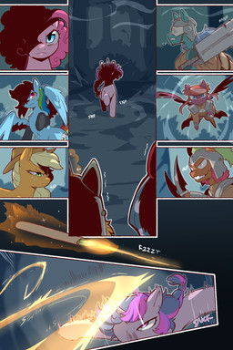 armor blonde_hair blue_body blue_eyes blue_fur female feral flying freckles fur group hair headgear helmet hooves horn knife male melee_weapon motion_lines multicolored_hair onomatopoeia orange_body orange_fur outside pink_body pink_fur pink_hair purple_body purple_eyes purple_fur quadruped rainbow_hair sound_effects sword text unicorn_horn weapon wings cold-blooded-twilight friendship_is_magic hasbro my_little_pony mythology applejack_(mlp) fan_character pinkie_pie_(mlp) rainbow_dash_(mlp) twilight_sparkle_(mlp) earth_pony equid equine horse mammal mythological_creature mythological_equine pegasus pony unicorn 2025 2:3 comic hi_res