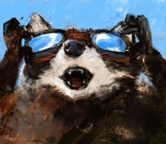 ambiguous_gender blue_background eyewear feral fur goggles multicolored_body multicolored_fur open_mouth simple_background solo teeth white_body white_fur racoonwolf mammal procyonid raccoon 2014