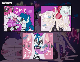 anal anal_penetration animal_genitalia animal_penis areola arm_tattoo armwear ass_up balls bandage bandage_on_breasts barbell_piercing bedroom_eyes bent_over big_areola big_balls big_breasts big_butt big_penis bimbofied bimbony black_eyeshadow blue_eyes blue_lipstick bodily_fluids braided_hair breast_squeeze breasts bubble bullet_belt busty_feral butt choker claws clothing crazed_look cum cum_in_ass cum_inside cumshot drooling duo ear_piercing ejaculation equine_genitalia equine_penis eye_roll eyebrow_scar eyebrows eyelashes eyeshadow eyewear eyewear_on_head facial_piercing facial_scar facial_tattoo feet feral feral_on_feral feralized flared_penis foot_on_butt footwear freckled_face freckles french_kissing genital_fluids genitals glistening glistening_body glistening_butt glistening_eyelids goggles goggles_on_head gynomorph hair half-shaved_head hands-free heart_symbol high_heels holding_breast hooves horse_ears horse_tail huge_areola huge_balls huge_breasts huge_butt huge_penis hyper hyper_balls hyper_breasts hyper_butt hyper_genitalia hyper_penis intersex intersex/intersex interspecies jewelry kiss_mark kiss_mark_on_balls kiss_mark_on_breast kiss_mark_on_butt kiss_mark_on_face kissing larger_sub legband lips lipstick lipstick_on_balls long_braid long_eyelashes long_face long_hair long_tongue looking_pleasured makeup mascara montgomery_glands motion_lines narrowed_eyes neck_tattoo necklace nipple_piercing nipples notched_ear onomatopoeia penetration penis piercing pigtails pink_hair pink_lipstick platform_footwear platform_heels red_eyeshadow running_makeup running_mascara saliva saliva_on_breasts saliva_string scar scratch_mark seductive sharp_teeth shoes shoulder_tattoo size_difference snot snot_bubble sound_effects squeezing standing_on_butt steam steampunk_goggles submissive symbol tattoo teeth text thick_lips tongue tongue_out twin_braids vein veiny_penis blazinahegao league_of_legends riot_games tencent jinx_(lol) vi_(lol) canid canine canis domestic_dog equid equine horse mammal absurd_res hi_res