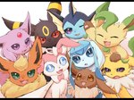 black_bars evolutionary_family eyes_closed fangs feral group group_photo hand_on_head looking_at_viewer one_eye_closed open_mouth ribbons_(anatomy) simple_background smile teeth tongue white_background ska_siyu nintendo pokemon canid eevee eeveelution espeon flareon generation_1_pokemon generation_2_pokemon generation_4_pokemon generation_6_pokemon glaceon jolteon leafeon mammal pokemon_(species) sylveon umbreon vaporeon 4:3 hi_res letterbox