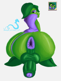 anus balls big_anus big_balls big_butt big_penis butt clothing eyelashes eyeshadow femboy genitals glans green_body green_eyes green_hair hair huge_butt hyper hyper_butt leaf leaf_hair logo looking_at_viewer looking_back looking_back_at_viewer makeup male not_furry penis plant plant_hair pseudo_hair purple_anus purple_clothing purple_eyeshadow purple_glans purple_topwear rear_view siphon_(anatomy) solo thick_thighs topwear mega_slime electronic_arts plants_vs._zombies plants_vs._zombies_3 popcap_games echo_pea elemental_creature flora_fauna peashooter_(pvz) 2026 absurd_res artist_logo colored digital_media_(artwork) hi_res shaded